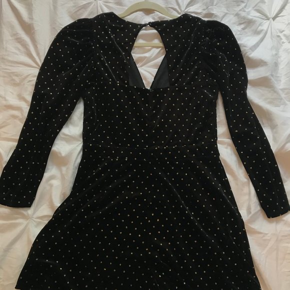Black Long Sleeve Romper with Gold Poka Dots - Picture 2 of 3